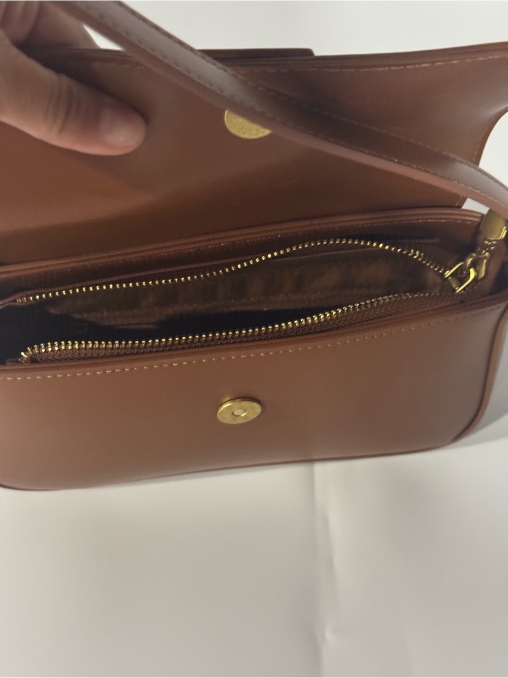 Madison West Brown Leather Shoulder Bag with Gold Hardware - Picture 2 of 3